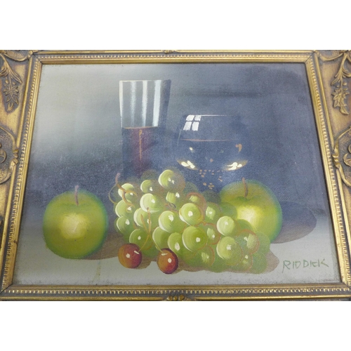 1003 - A print of a Carlisle & Cumberland Banking Company share document, a framed still life painting, sig... 