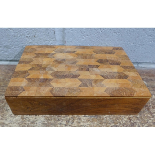 1004 - Three wooden boxes, two with inlaid wood and one brass inlaid larger box **PLEASE NOTE THIS LOT IS N... 