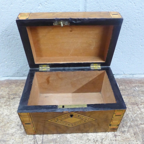 1004 - Three wooden boxes, two with inlaid wood and one brass inlaid larger box **PLEASE NOTE THIS LOT IS N... 