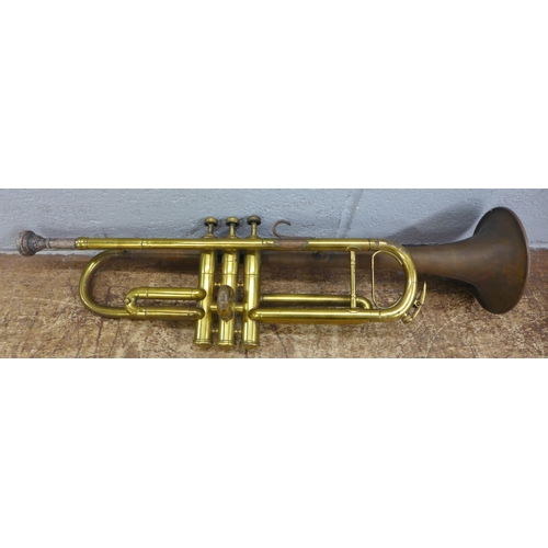 1013 - A trumpet with muffler and assorted pewter **PLEASE NOTE THIS LOT IS NOT ELIGIBLE FOR IN-HOUSE POSTI... 