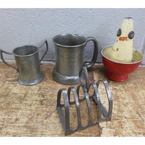 1013 - A trumpet with muffler and assorted pewter **PLEASE NOTE THIS LOT IS NOT ELIGIBLE FOR IN-HOUSE POSTI... 