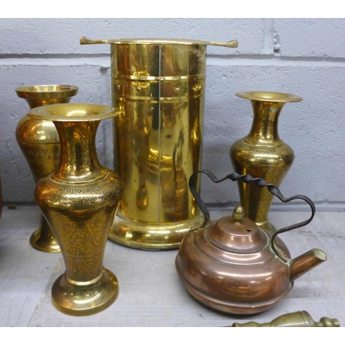 1027 - A collection of metalware including a coal scuttle and companion set **PLEASE NOTE THIS LOT IS NOT E... 