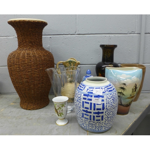 1028 - A collection of vases, wicker, ceramic and lacquered **PLEASE NOTE THIS LOT IS NOT ELIGIBLE FOR IN-H... 