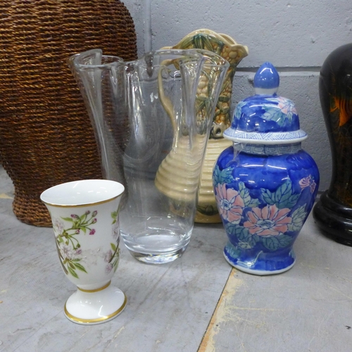 1028 - A collection of vases, wicker, ceramic and lacquered **PLEASE NOTE THIS LOT IS NOT ELIGIBLE FOR IN-H... 