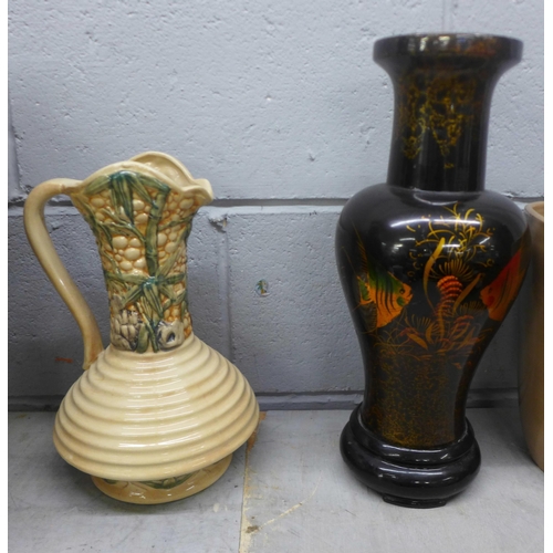 1028 - A collection of vases, wicker, ceramic and lacquered **PLEASE NOTE THIS LOT IS NOT ELIGIBLE FOR IN-H... 