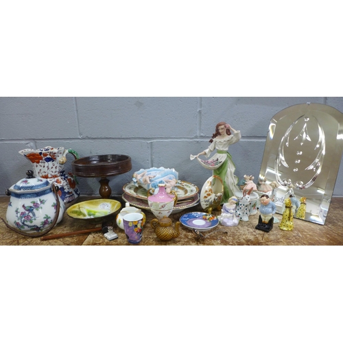 1036 - A collection of china and other items including a Royal China Works plate, a French wall pocket deco... 