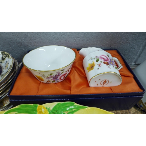 1037 - A Royal Crown Derby Derby Posies nut dish, two bread and butter plates, cream jug and bowl set, boxe... 