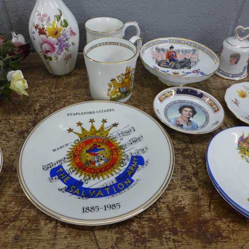 1038 - Royal commemorative china, including many Aynsley pieces, Royal Crown Derby Derby Posies pin dishes,... 