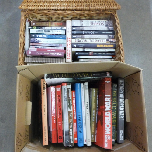 1040 - A collection of books relating to WWI, approximately 40 plus a wicker basket **PLEASE NOTE THIS LOT ... 