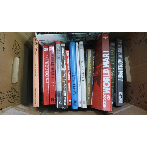 1040 - A collection of books relating to WWI, approximately 40 plus a wicker basket **PLEASE NOTE THIS LOT ... 