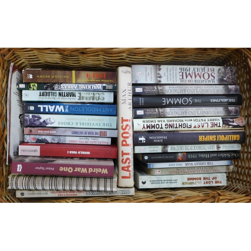 1040 - A collection of books relating to WWI, approximately 40 plus a wicker basket **PLEASE NOTE THIS LOT ... 