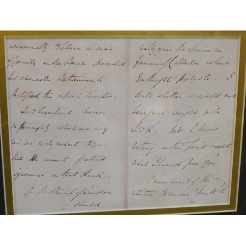 604 - A signed letter from Sir Robert Peel, with certificate of authentication on reverse, framed