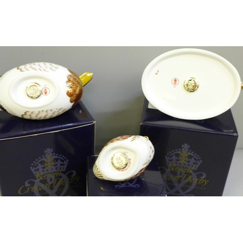 633 - Three Royal Crown Derby paperweights, Swimming Duckling, Mallard and Swan, all boxed