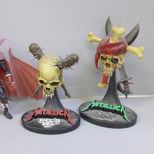 640 - Two Metallica (American heavy metal band) skull memorabilia Damage Inc and Damaged Pirate; McFarlane... 