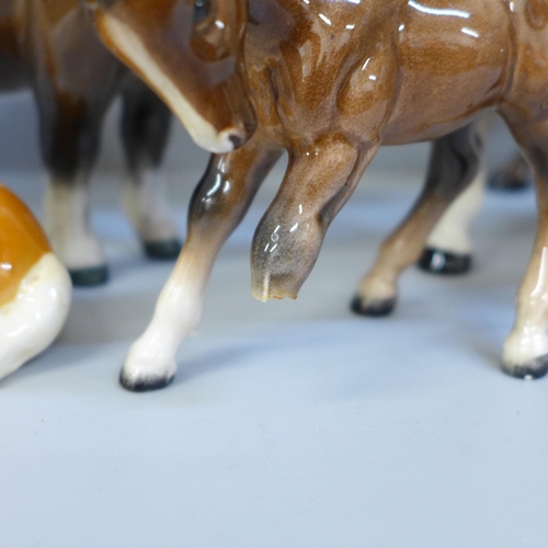 642 - Four Beswick horses, one a/f and a Shetland Pony