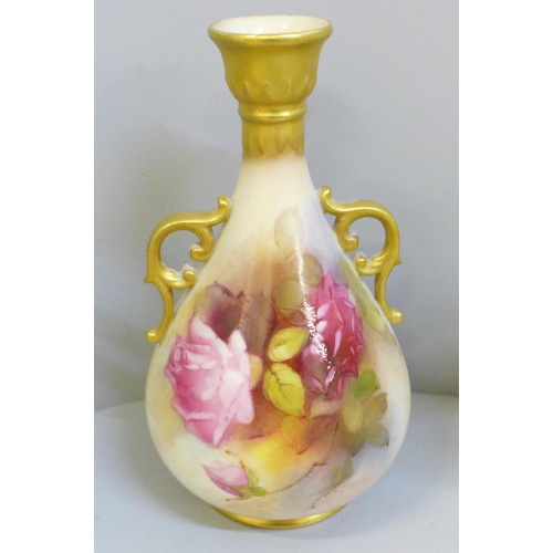 654 - A Royal Worcester blush ivory small pitcher and two vases, all decorated with flowers