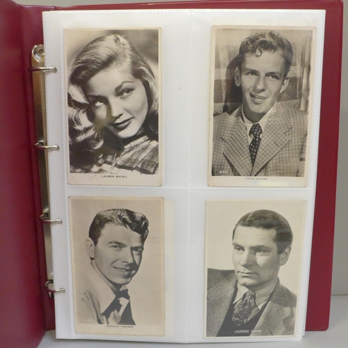 666 - Postcards - an album of film and theatre stars, Frank Sinatra, Ronald Reagan, Lauren Bacall, etc., s... 