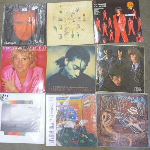 667 - Nine LP records; Phil Collins, Rod Stewart, Blancmange, Rolling Stones, etc.