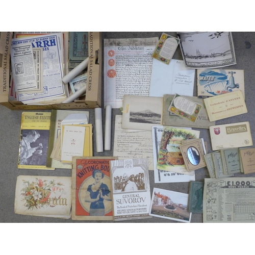 668 - A box of Victorian and later ephemera