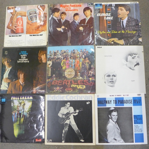 686 - Eighteen mainly 1960s artists LP records; The Who, The Beatles, Cream, Eddie Cochran, etc.