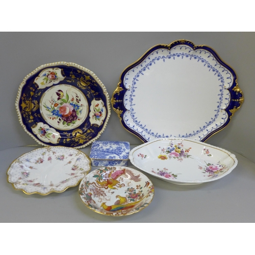 701 - Derby and Royal Crown Derby china: a turn of the Century serving plate, Imari cabinet plate, Royal A... 