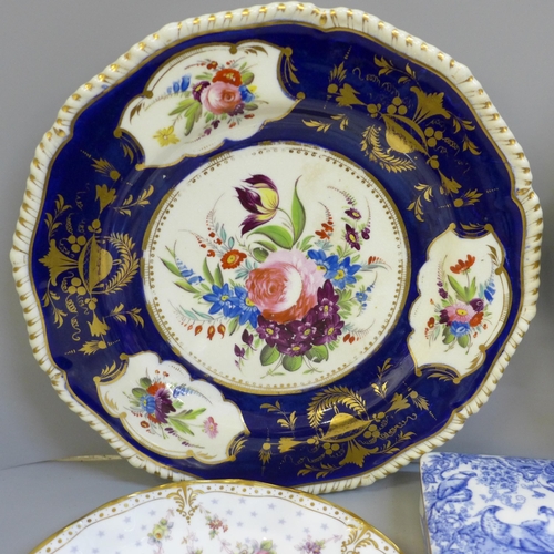 701 - Derby and Royal Crown Derby china: a turn of the Century serving plate, Imari cabinet plate, Royal A... 