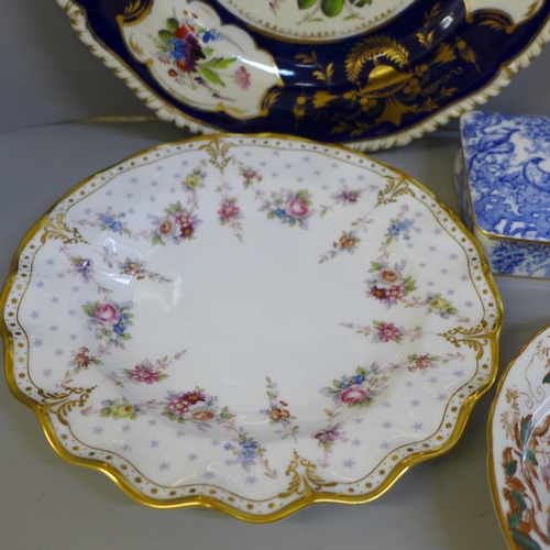 701 - Derby and Royal Crown Derby china: a turn of the Century serving plate, Imari cabinet plate, Royal A... 