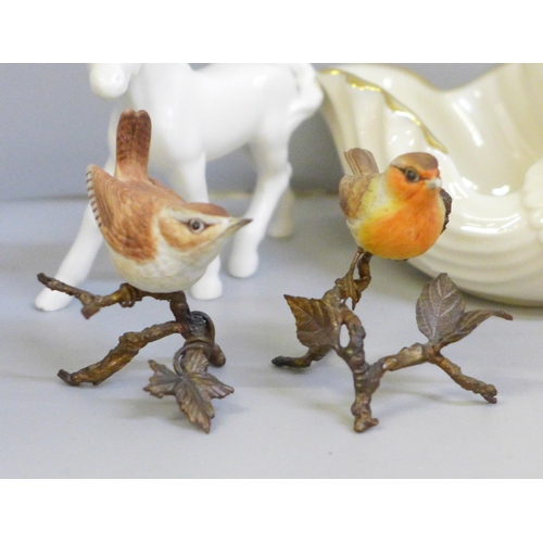 706 - A box of fine china swan figures, Beswick, Hutschenreuther, Albany China robin and wren, beak on rob... 