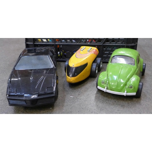 718 - A collection of die-cast model vehicles including a pressed steel Night Rider car, mostly Matchbox, ... 