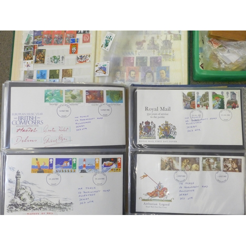 721 - A collection of worldwide stamps, an album of First Day Covers, 1968-1987, album on mint stamps, low... 