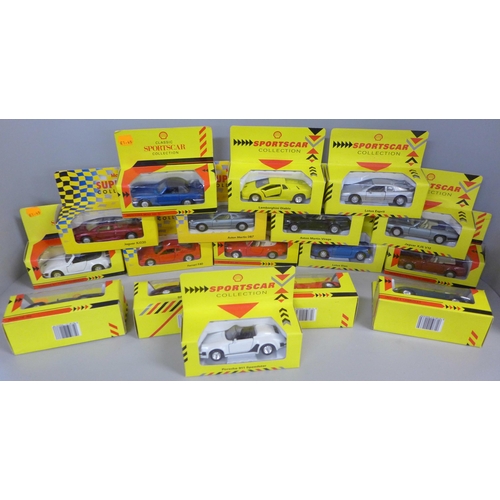 742 - Fourteen Classic sports car collection die cast model vehicles, and three Maisto model vehicles, all... 