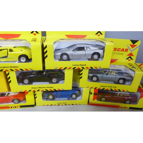 742 - Fourteen Classic sports car collection die cast model vehicles, and three Maisto model vehicles, all... 