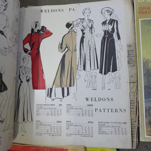 745 - A keepsake journal from the 1800s, a Weldons Patterns illustrated book 1950, a collection of 1950-19... 