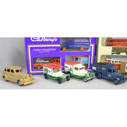 749 - A Days Gone model vehicle set, two Days Gone die cast model buses, a Corgi tram, two Matchbox Willia... 