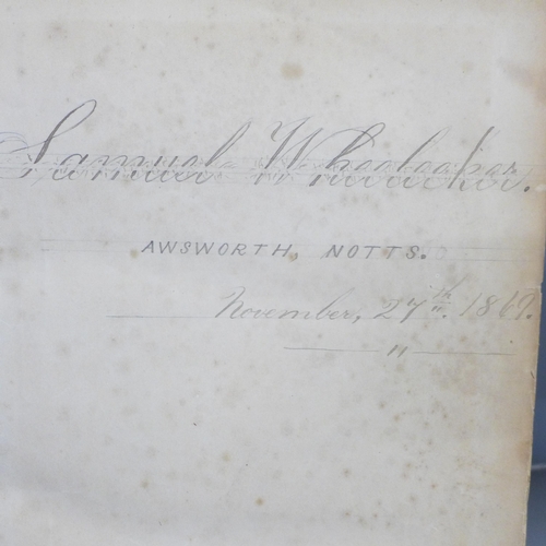 755 - A Victorian family Bible, with handwritten cover sheet, November 27th 1869