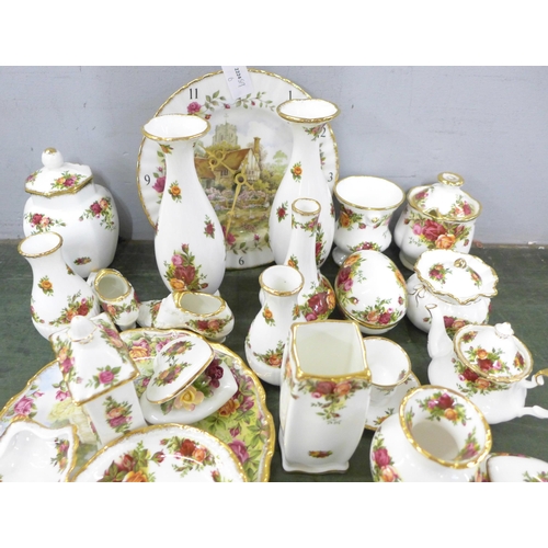 760 - Royal Albert Old Country Roses ornaments, clock, plate, vases, etc., approximately 40 **PLEASE NOTE ... 