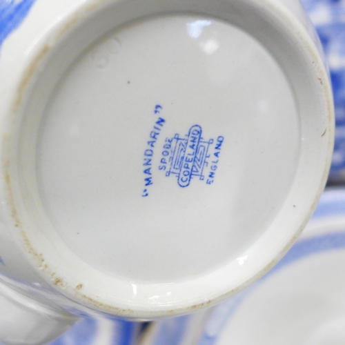 762 - A box of 19th Century and later blue and white china, Copeland Spode Mandarin teapot, English light ... 