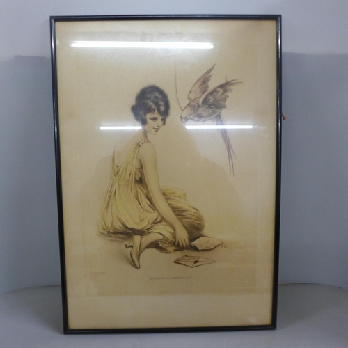 766 - A 1920s Art Deco etching, Somebody's Sweetheart by Edna Doench, framed