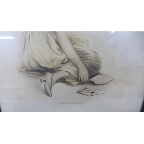 766 - A 1920s Art Deco etching, Somebody's Sweetheart by Edna Doench, framed