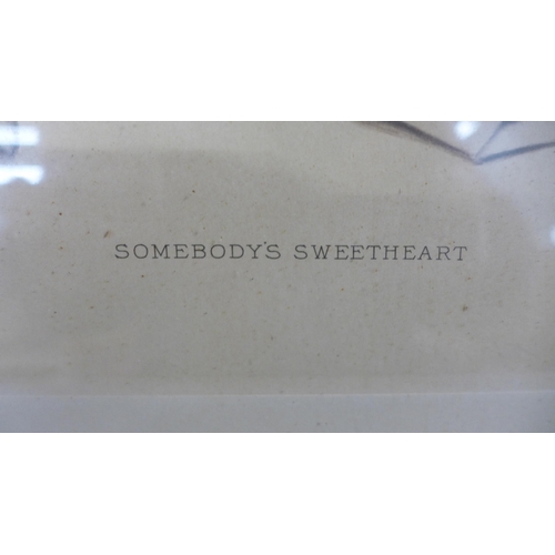 766 - A 1920s Art Deco etching, Somebody's Sweetheart by Edna Doench, framed