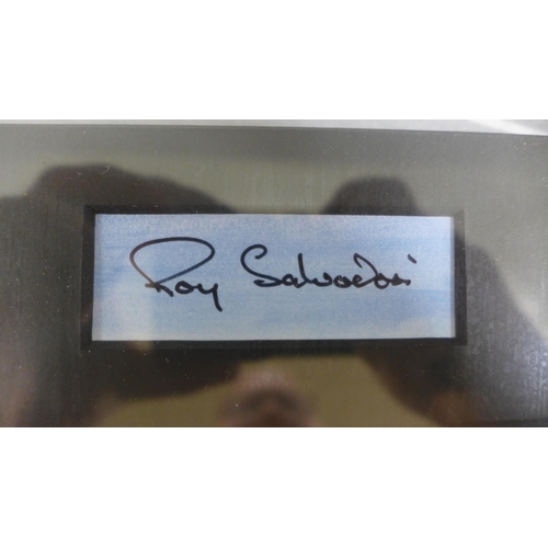 775 - A framed Roy Salvadori photograph with associated signature, certificate of authenticity on reverse