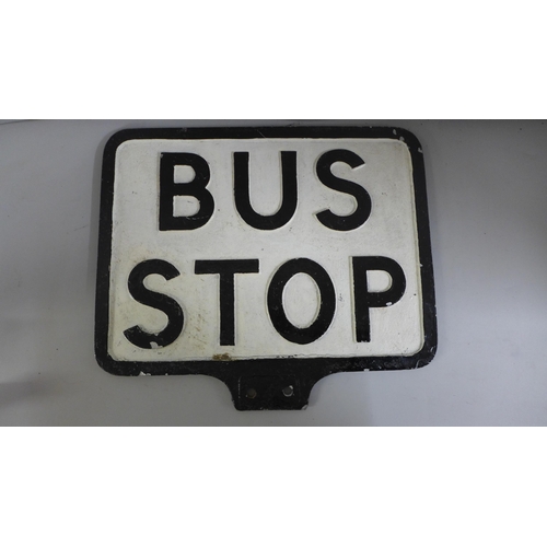 780 - A vintage metal Bus Stop sign, 31cm x 23cm