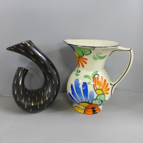 790 - A small Wedgwood lustre dragon bowl, Z-4831 backstamp, a black basalt bowl, Susie Cooper cup, cream ... 