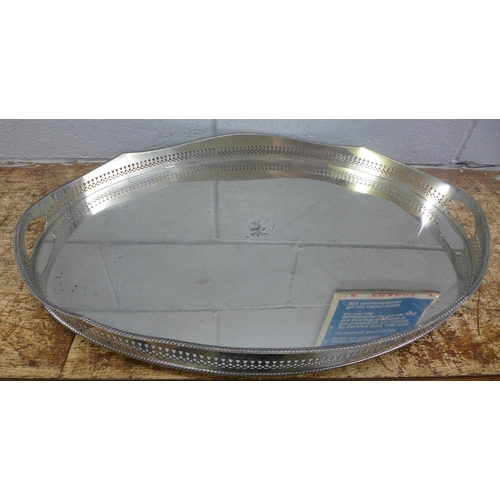 795 - A silver plate on copper gallery tray, 61cm