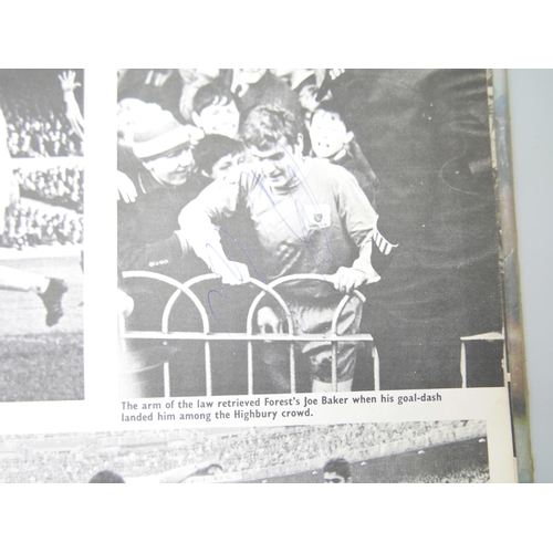 798 - A Charles Buchans 1968 football annual, extensively autographed with signatures including Roger Hunt... 