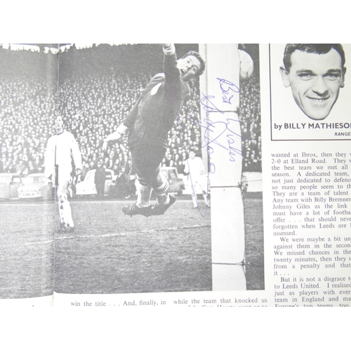 798 - A Charles Buchans 1968 football annual, extensively autographed with signatures including Roger Hunt... 