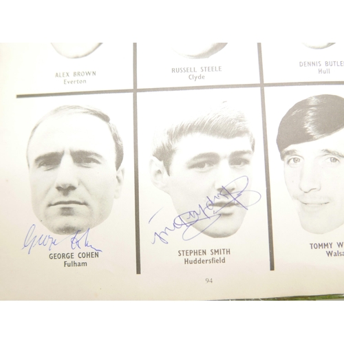 798 - A Charles Buchans 1968 football annual, extensively autographed with signatures including Roger Hunt... 