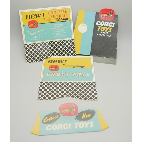 801 - Four Corgi Toys original promotional advertising cards