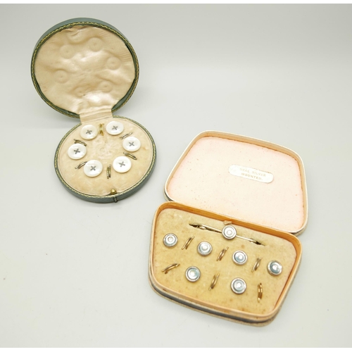 810 - Two cased sets of buttons, one set in sterling silver and one white metal