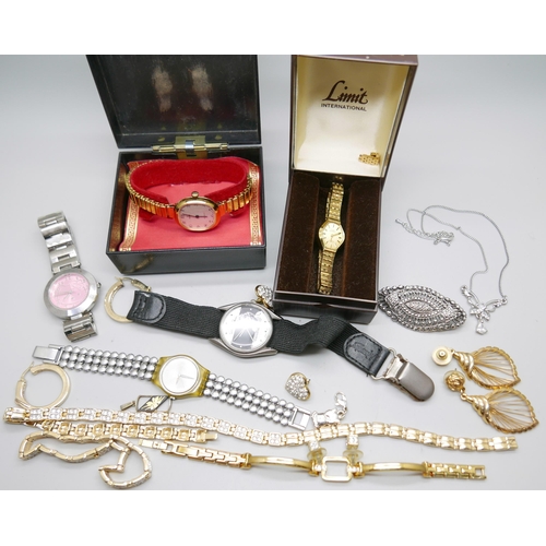 841 - Watches and jewellery including Kigu, a marcasite brooch and a Swatch watch